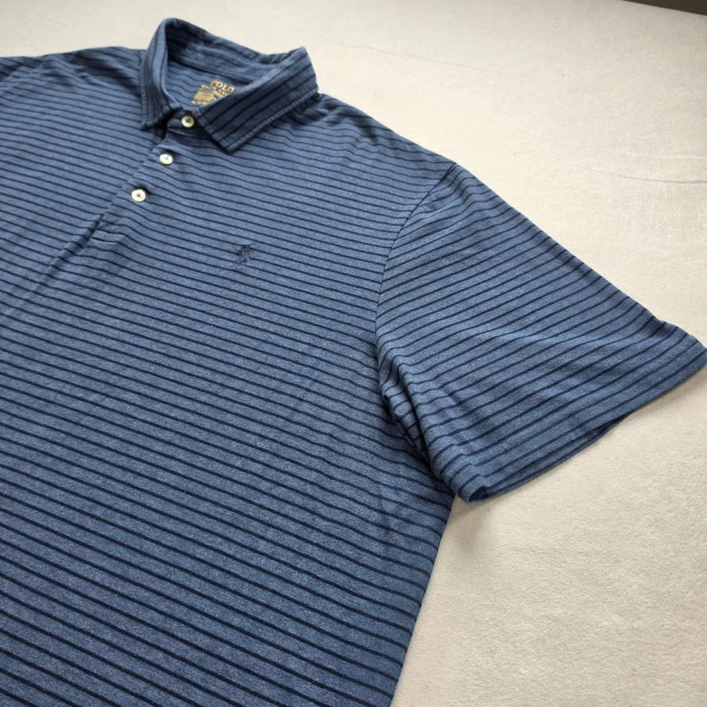 Polo Ralph Lauren Performance Mens XXL Blue Striped Short Sleeve Golf Polo Shirt